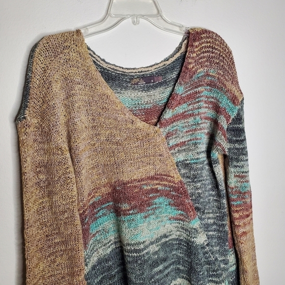Prana Vignette Multicolored V Neck Wrap Open Knit Asymmetrical Sweater - Picture 6 of 11